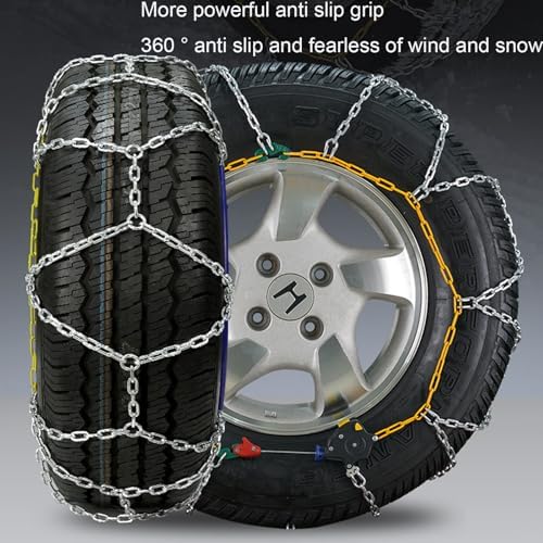 Auto Tightening Snow Tire Chains for Cars, SUVs & Trucks - Quick Fit Easy Installation, Reusable Emergency Traction Chains - 
