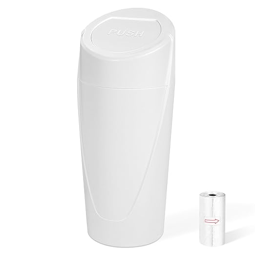 Car Trash Can, Mini Car Trash Bin with Lid, Leakproof Cup Holder Car Garbage Can with 20 Trash Bags, Vehicle Front Back Seat Organizers and Storage for Car, Home, Office, White