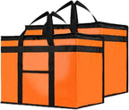 NZ home Insulated Bags for Food Delivery (XL Plus) Grocery Shopping Cooler Bag, Pizza Delivery, Hot & Cold Catering Tote, Reusable, Foldable & Heavy Duty (2 Pack, Orange)