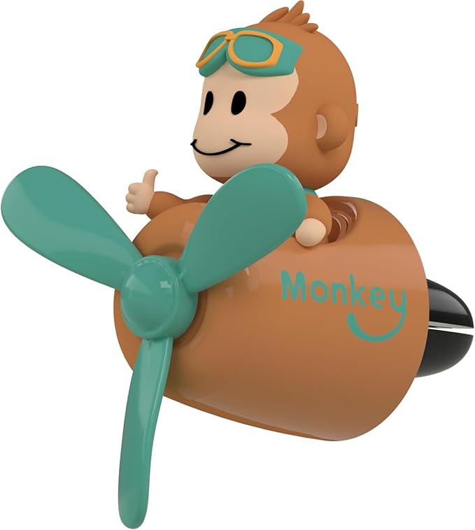 Pilot Monkey Cute Car Diffuser - Rotating Propeller Cartoon Automotive Air Outlet Fan Creative Car Perfume Decoration - Autom