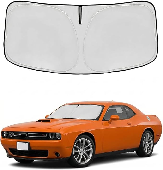 Windshield Sun Shade for Dodge Challenger 2015-2023 Sunshade Front Window Shade Custom Fit Challenger Accessories Sun Visor Foldable Shade Blocks UV Rays Accessories
