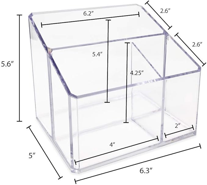 Isaac Jacobs Clear Acrylic 3-Compartment Organizer, Remote Holder & Multi-Functional Makeup, Brush, Pen & Pencil Storage Solu