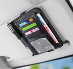 Bling Car Sun Visor Organizer, Rhinestone Multi-Pocket Truck Visor Organizer Pouch with Visor Pen Holder,Glasses Holder,Universal Sunvisor Organizers for Most Cars SUVs -White