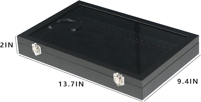 Coward 20 Hooks Necklace Organizer Jewelry Box, Dustproof Necklace Display Holder Case, Black Velvet Necklace Display Tray Ca