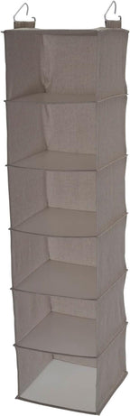 Household Essentials 6 Shelf Hanging Closet Organizer, Hanging Closet Shelf, Fabric Poly Linen and PEVA Shelving
