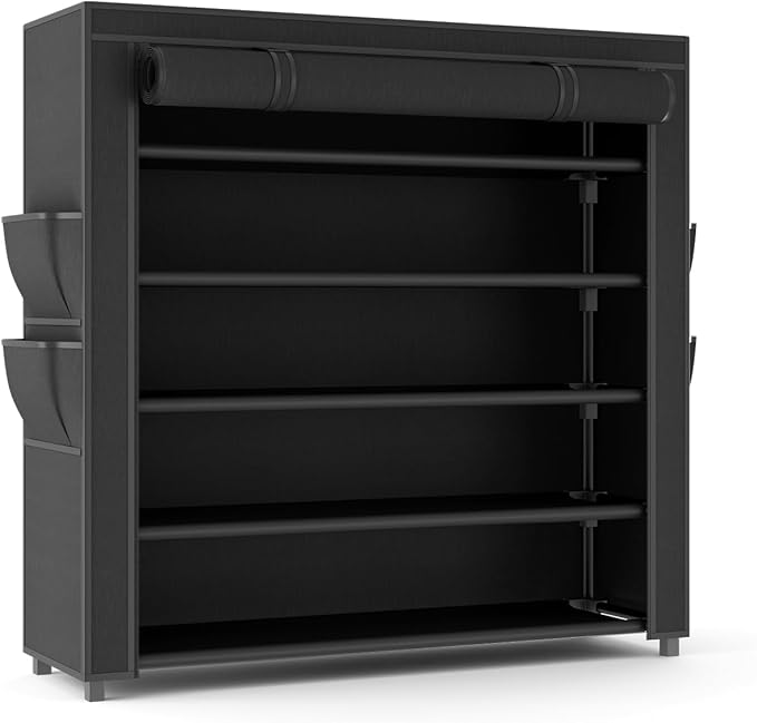 LANTEFUL Shoe Rack with Covers 5 Tier Tall Shoe Rack Organizer Large Capacity Shoe Shelf Storage 20-24 Pairs Space Saving Fre