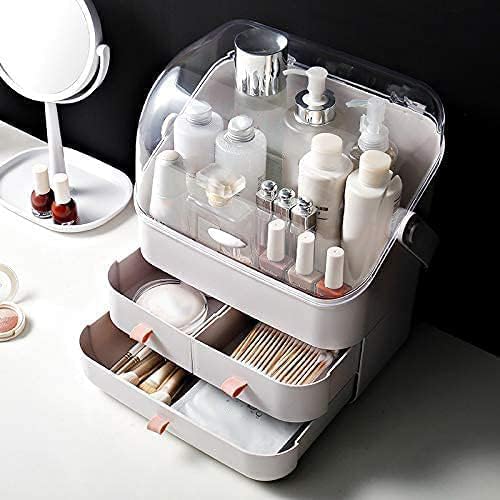 LINFIDITE Cosmetic Storage Box with Lid Waterproof&Dustproof Makeup Organizer Box Portable Handle,Large Makeup Display Case w