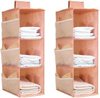 Hanging Closet Organizer, 4-Section Storage Shelves, Oxford Cloth with Mesh Pockets, (Pink, 3 Section)