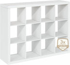 Furinno Cubicle Book Shelf, 12-Cube Bookshelf, Triple Thick Frame Cube Storage Organizer, 1.65" Thick Bookcase, 15.4" x 57.4"