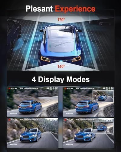 WiFi Dash Cam Front and Rear, 4K Front 2.5K Car Camera, 3" IPS Screen, 170° Wide Angle, WDR Night Vision, 64GB SD Card Included, Loop Recording, G-Sensor, 24H Parking Monitor, Type-C Charging (K9)