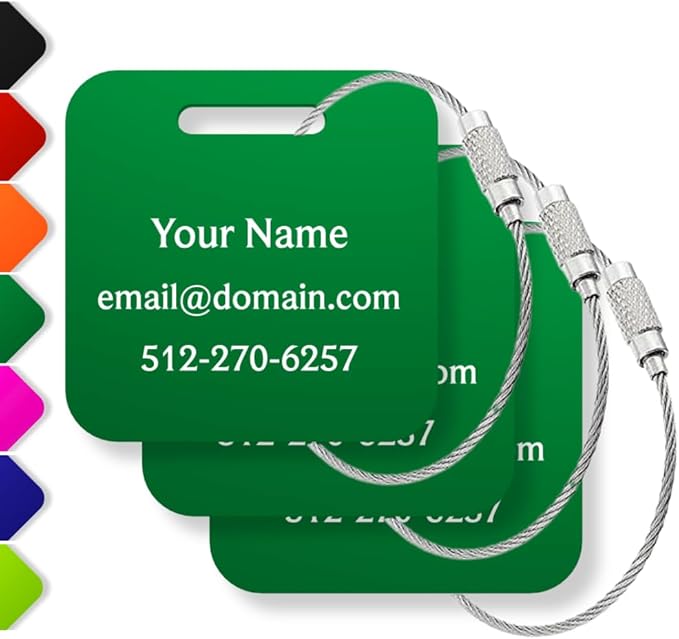 Custom Luggage Tags (3 or 6 Pack) - Personalized Unique Suitcase & Backpack Travel, Durable, Waterproof & Heavy Duty (Dark Gr