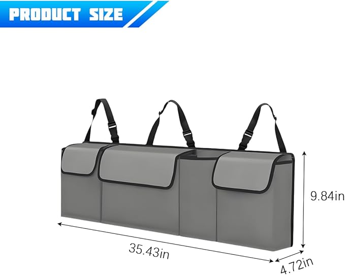 Car Trunk Organizer with Lid, Large Waterproof Vehicle Backseat Hanging Storage Bag with 4 Pockets & Adjustable Straps, Colla