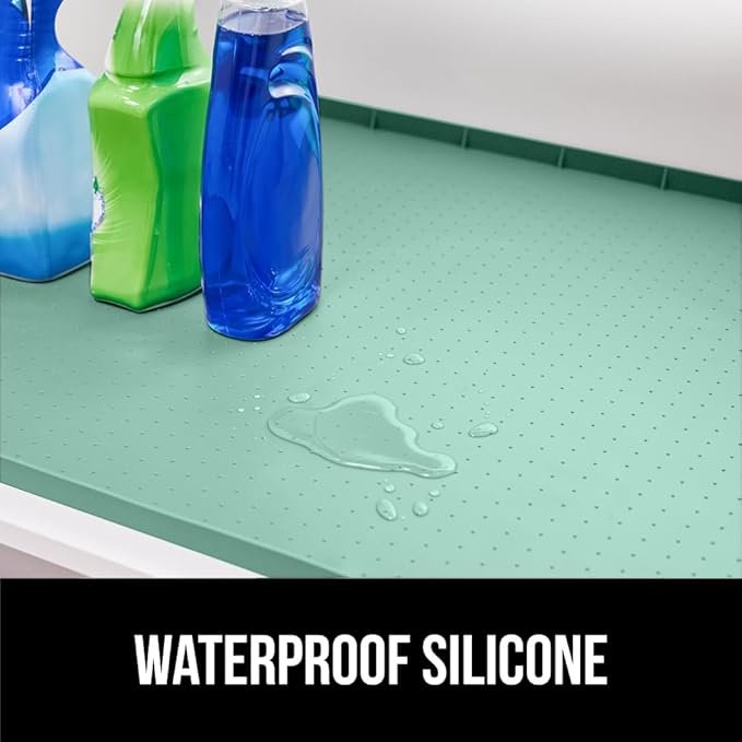 GORILLA GRIP Waterproof Silicone Under Sink Mat with Raised Lip for Kitchen and Bathroom, 31 x 22 in, Cabinet Shelf Liner Sta