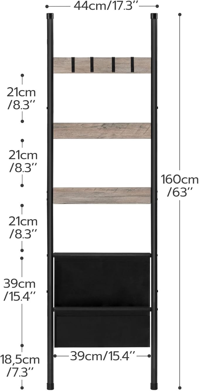 HOOBRO Blanket Ladder, 5 Tier Towel Rack, 17.3" L x 63" H, Wall-Leaning Blanket Rack for Living Room, Decorative Ladder with 