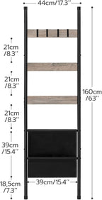 HOOBRO Blanket Ladder, 5 Tier Towel Rack, 17.3" L x 63" H, Wall-Leaning Blanket Rack for Living Room, Decorative Ladder with 