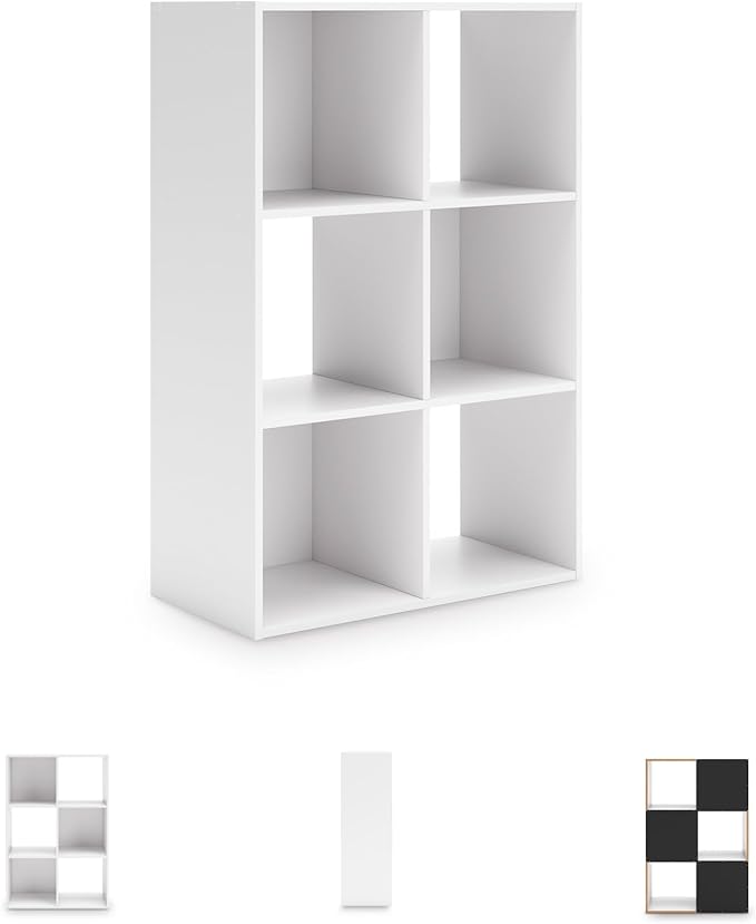 Signature Design by Ashley Onita Modern 3-Tier Floor Standing 6 Cube Organizer for Living Room, Wood, Works with 10.5 W x 10.