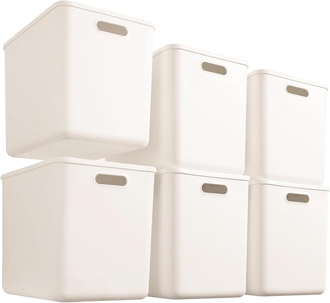 5 pack large plastic White storage bins with Lids, Toy Box Chest with Handle，Organizer Containers Baskets for Baby,Nursery，Sh