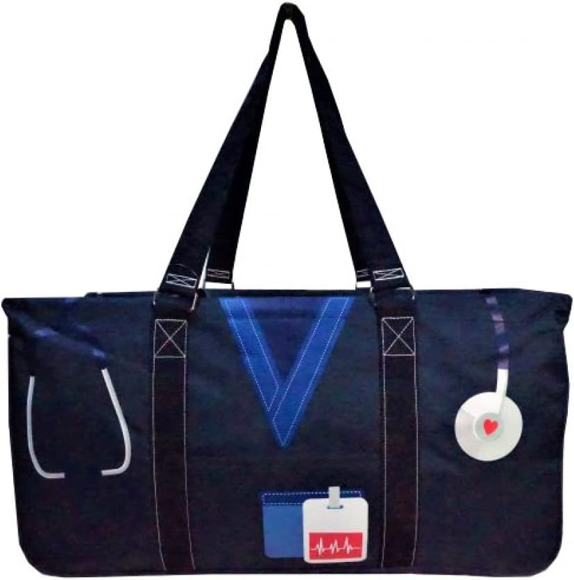NGIL Extra Large Utility Tote Reusable Grocery Bag Oversized Collapsible for Groceries, Storage, Picnic, Beach (Nurse Life-navy)
