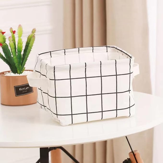 Foldable Storage Basket - Set of 6 Small Collapsible Canvas Containers Organizers with Handle for Home Decor or Storing Toys,