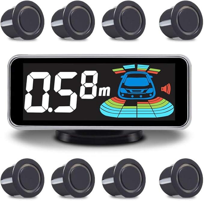 Car Parking Sensors Kit Reverse Radar parktronic System Auto Electronics Vehicle Backup Assistant Reverse 8 Sensor (Matte Bla