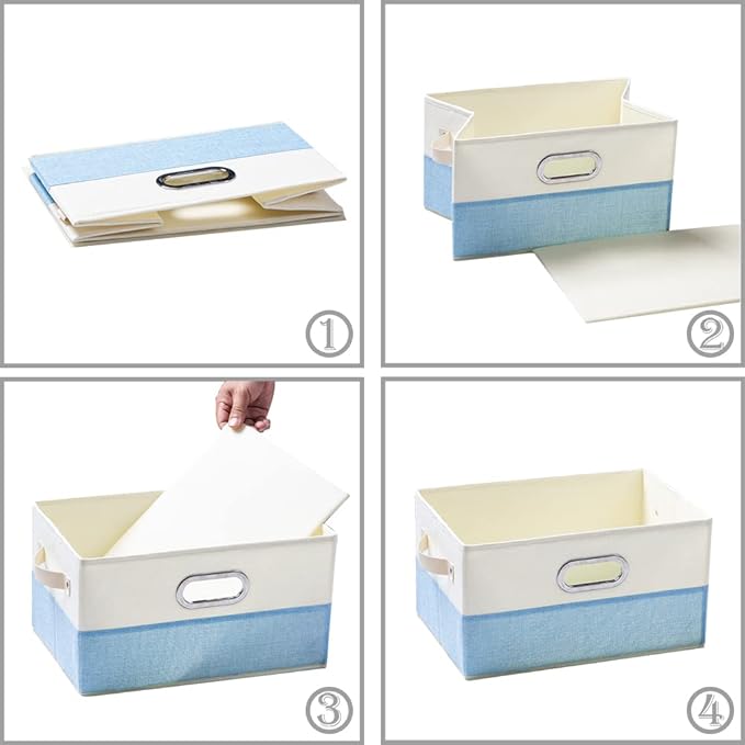 PRANDOM Fodable Storage Bins for Closet [3-pack] Decorative Fabric Storage Baskets Cubes with Leather/Metal Handles for Shelv