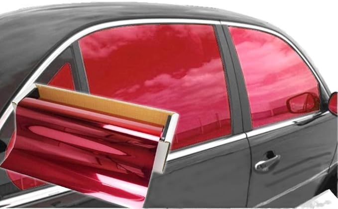 Reflective Car Window Tint Film - One Way Window Mirror Glass Shield Automotive Tinting Sun Blocking Anti UV Heat Control for Car SUV Truck Tractor Boat House Red 60 Inches x 100 Feet