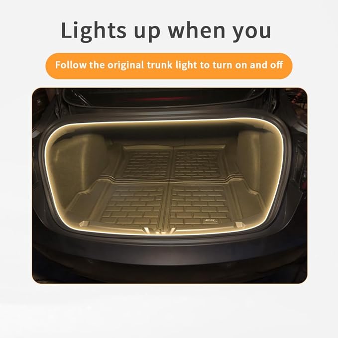 Trunk LED Light Strip for Tesla Model 3 2018-2023 - Waterproof & Easy Installation Interior Lighting Bar with Flexible Silicone, Trunk Ambient Lighting Accessories (DC 15V, Warm White)