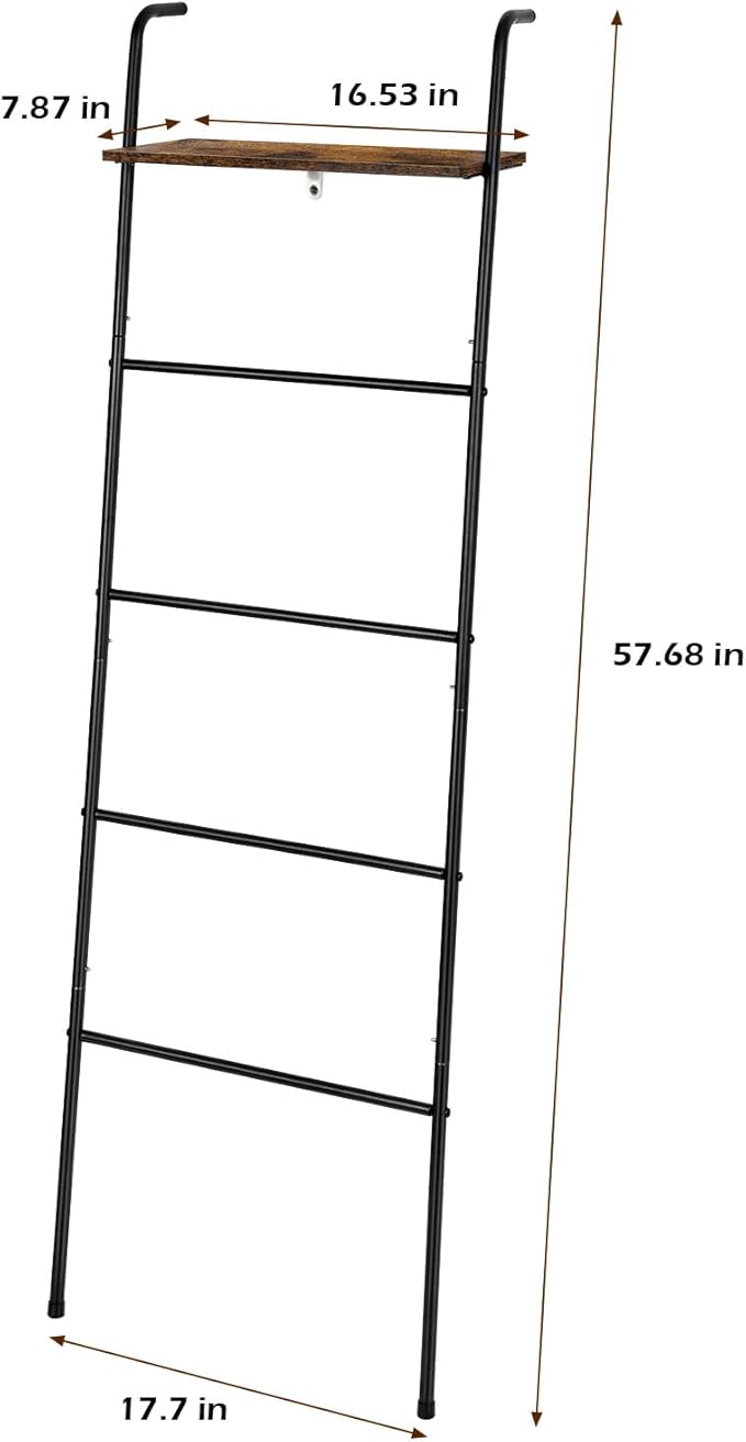 Blanket Ladder Holder for Living Room Farmhouse Decorative Ladder Holder with Storage Shelf, Wall Leaning Quilt Towel Rack fo
