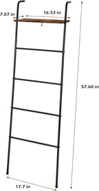 Blanket Ladder Holder for Living Room Farmhouse Decorative Ladder Holder with Storage Shelf, Wall Leaning Quilt Towel Rack fo