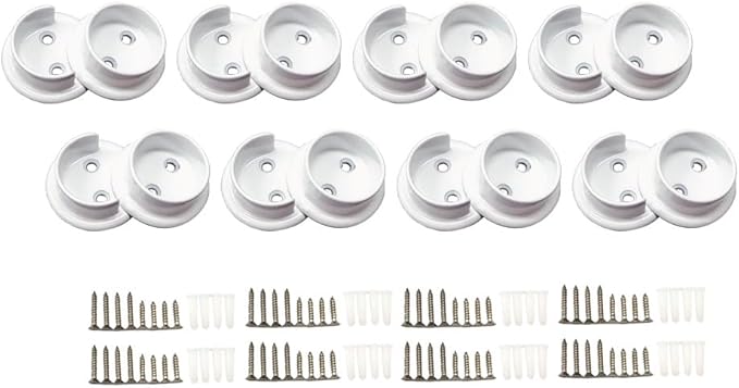QCAA Heavy Duty Solid Metal Pole Socket Set, 1-3/8'', Matte White, 8 Pairs, Made in Taiwan