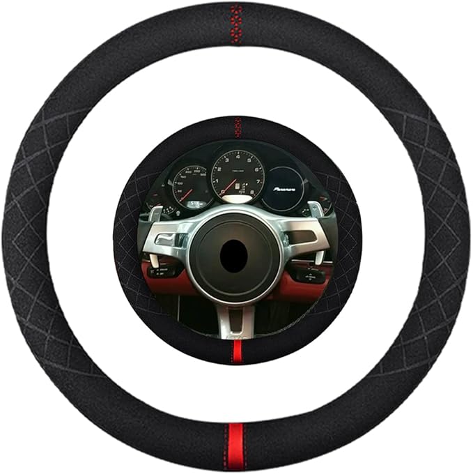 Suede Steering Wheel Cover,Compatible with Porsche Panamera SuedeLeather Sport Non-Slip Wheel Cover Car Interior Accessories 15 inch for Man and Women
