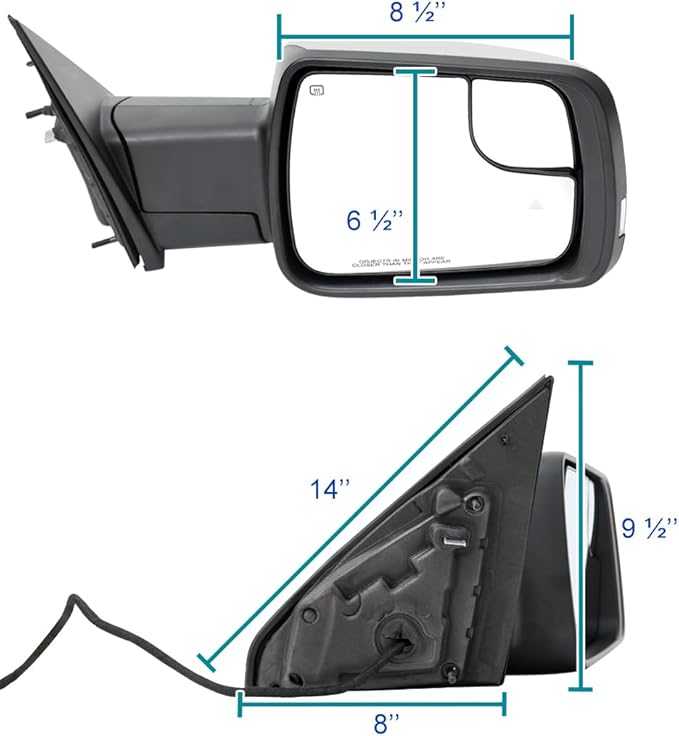 Spec-D Tuning Chrome Power Fold Heated + Puddle + Blind Spot Monitor Right Passenger Side Mirror Compatible with 2019-2024 Ram 1500, Left + Right Pair