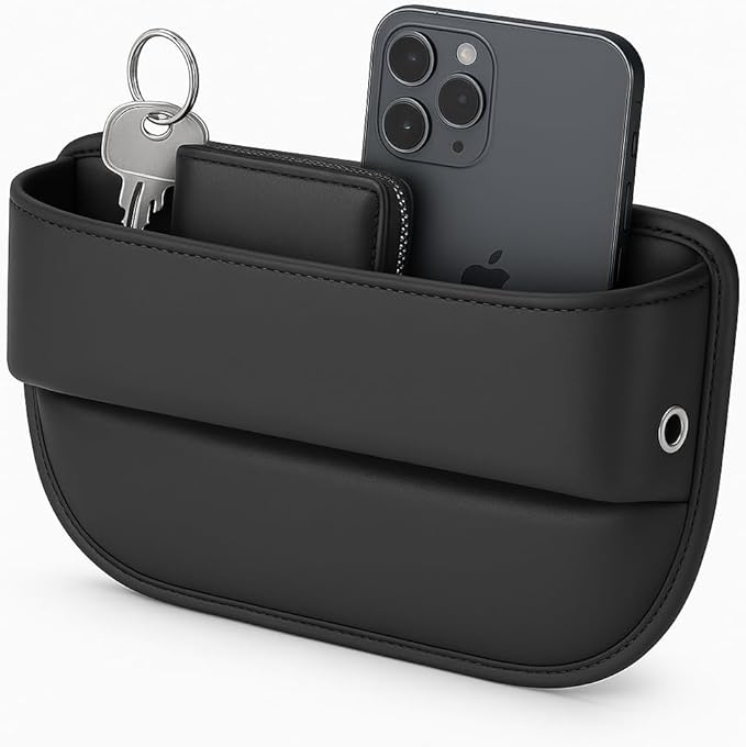 AC4®️ Universal Car Seat Gap Filler Organizer | Premium PU Leather Storage for Car, SUV & Trucks | Car Pocket Organizer for front seat, Cable Slots, Wallet, Sunglasses & Essentials.