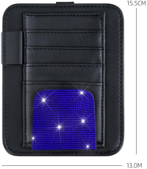 Bling Car Sun Visor Organizer, Rhinestone Multi-Pocket Truck Visor Organizer Pouch with Visor Pen Holder,Glasses Holder,Universal Sunvisor Organizers for Most Cars SUVs -Deep Blue