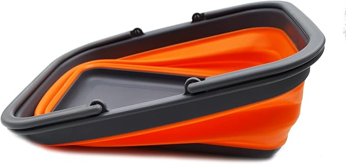 SAMMART SAMMART 9.2L (2.37Gallon) Collapsible Tub with Handle - Portable Outdoor Picnic Basket/Crater - Foldable Shopping Bag - Space Saving Storage Container (1, Grey/Orange)
