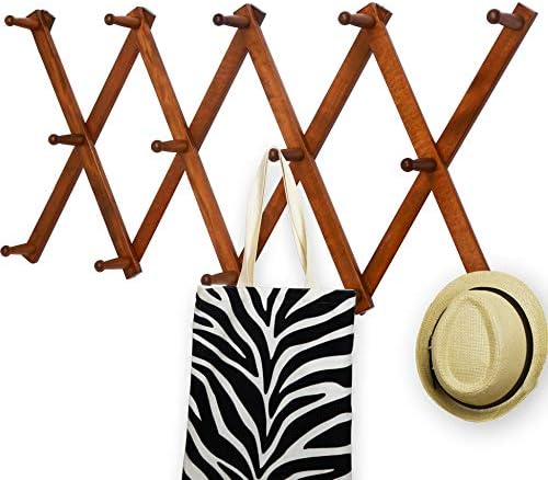 WEBI Accordion Wall Hanger,Expandable Wooden Hat Rack for Wall Mounted Coat Rack,Accordion Hat Hooks Holder for Baseball Caps