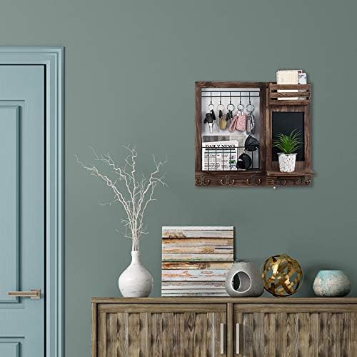 Key Holder for Wall, Mail Organizer Wall Mount with 5 Hooks and Shelf, Home Decorative with 5 Double Hooks and Chalkboard for