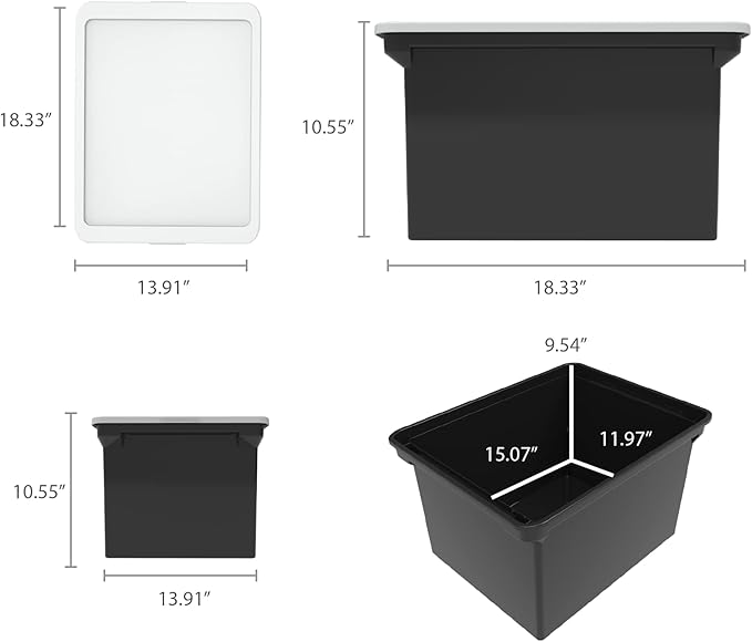 Storex Plastic File Tote Storage Box with Snap-On Lid, Letter/Legal Size, Black/Silver (61528A01C)