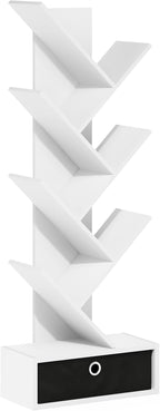 Furinno Tree Book Shelf, 7-Tier Bookshelf, Tree Bookcase with Bin Drawer, 8.4 x 16.9 x 46.2, for Living Room, Bedroom, Home O