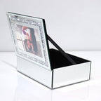 Qmdecor Crushed Diamond Mirrored Jewelry Box With Photograph 4x6inch On Top, Silver Glass Bling Jewelry Organizer Photo Pictu