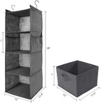 MAX Houser 4-Shelf Hanging Closet Organizer, Space Saver, Cloth Hanging Shelves with 2 Side Pockets, Foldable (Grey)