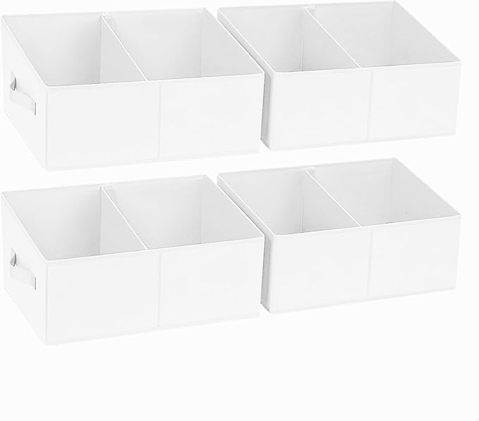 DIMJ Large Closet Shelf Organizer Bins 4 Packs with Handles and Divider, Fabric Trapezoid Storage Baskets, Foldable Clothes C