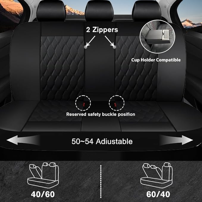 CAROMOP Faux Leather Car Seat Covers Full Set,Luxury and Comfortable Covers for Cars,Split Bench Compatible Car Interior Cove
