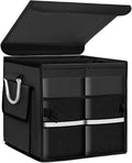 Trunk Organizer With Lid, Collapsible Waterproof Oxford Car Organizer with Aluminum Handle Base Plate, 2-Compartment 28L