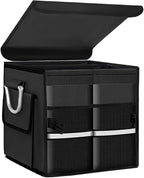 Trunk Organizer With Lid, Collapsible Waterproof Oxford Car Organizer with Aluminum Handle Base Plate, 2-Compartment 28L