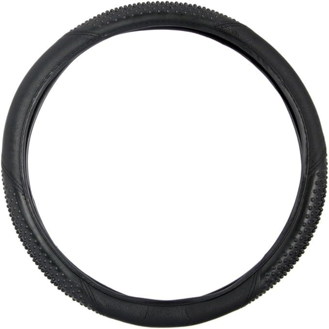 BDK Sporty Two Tone Ergonomic Grip Steering Wheel Cover - Massaging Gel Grip for Standard Size Wheels 14.5-15 inch Black/Blac