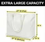 Extra Large Canvas Tote Bag - Big Reusable Grocery Shopping Heavy Duty Foldable