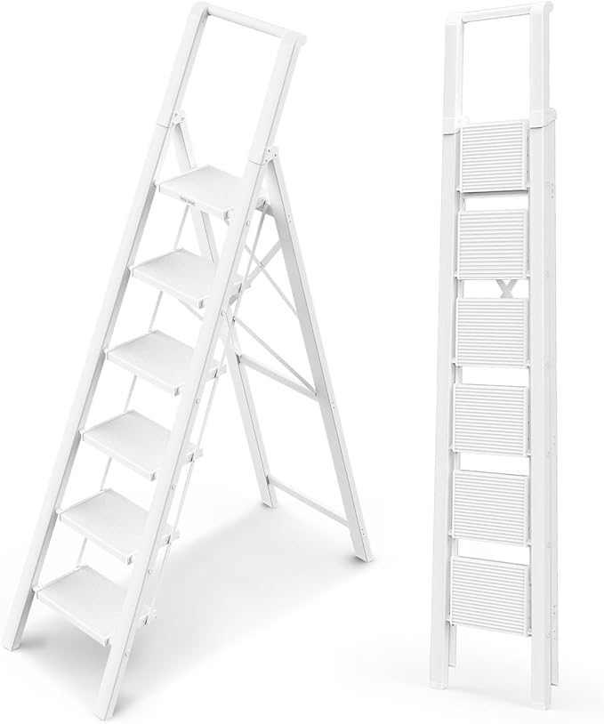 WOA WOA 6 Step Ladder, Lightweight Folding ladders with Wide Pedals, Slim Stepladder for Narrow Spaces, Tall Ladder for High 