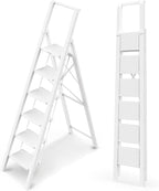 WOA WOA 6 Step Ladder, Lightweight Folding ladders with Wide Pedals, Slim Stepladder for Narrow Spaces, Tall Ladder for High 