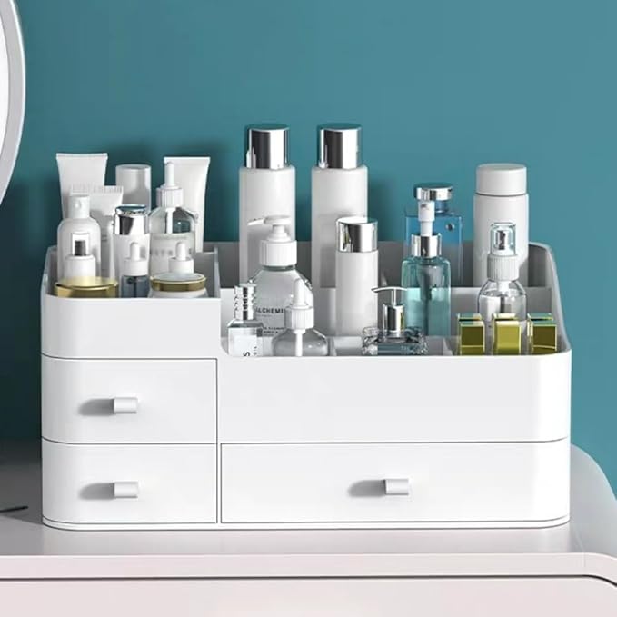 MIUOPUR White Makeup Organizer for Vanity, with 3 Drawers, Large Capacity, Ideal for Make up, Cosmetic, Skin care, Suitable f